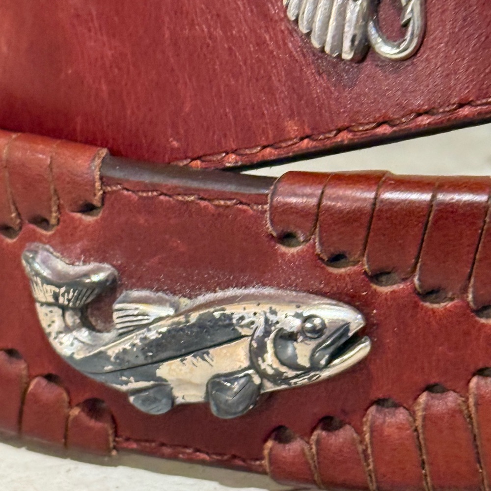 Brighton Fly Fishing Theme Woven Brown Leather Silver Belt 94207 Men's Size 36 - Picture 6 of 13